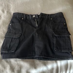 Shinsei - High Rise Cargo Denim Mini A-Line Skirt